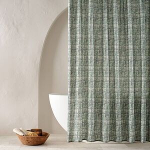 Casaluna - Linen Cool Washed Printed Shower Curtain - Casalun Green